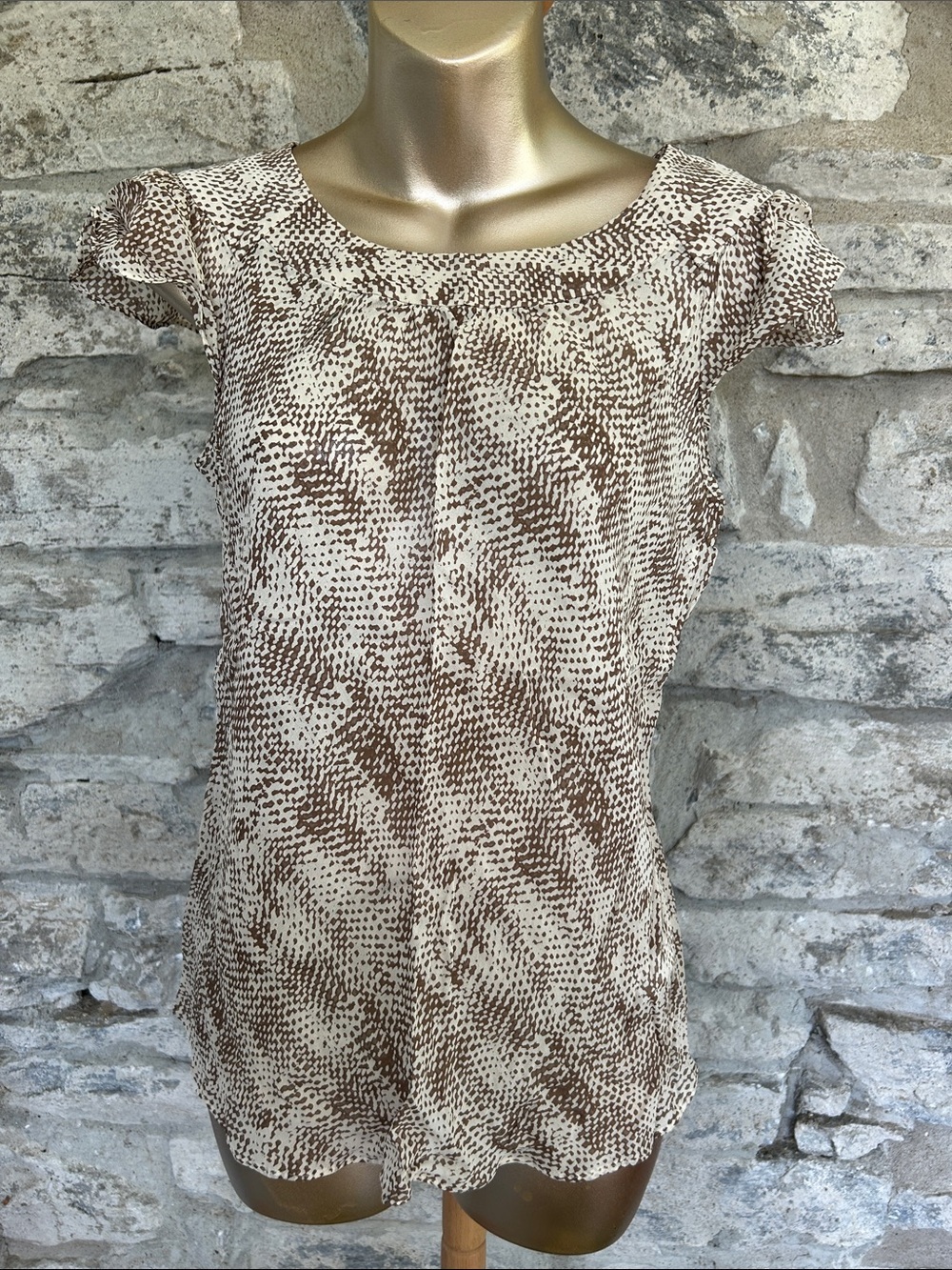Silk Top in Brown and Cream